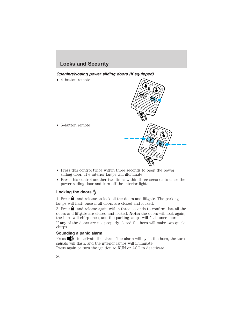 Locks and security | FORD 2003 Windstar v.2 User Manual | Page 80 / 240