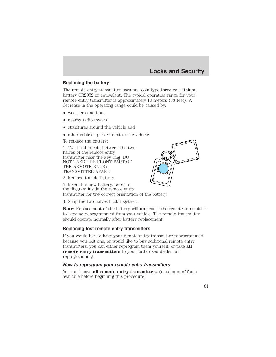 Locks and security | FORD 2003 Windstar v.2 User Manual | Page 81 / 240