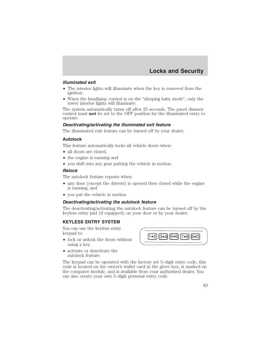 Locks and security | FORD 2003 Windstar v.2 User Manual | Page 83 / 240