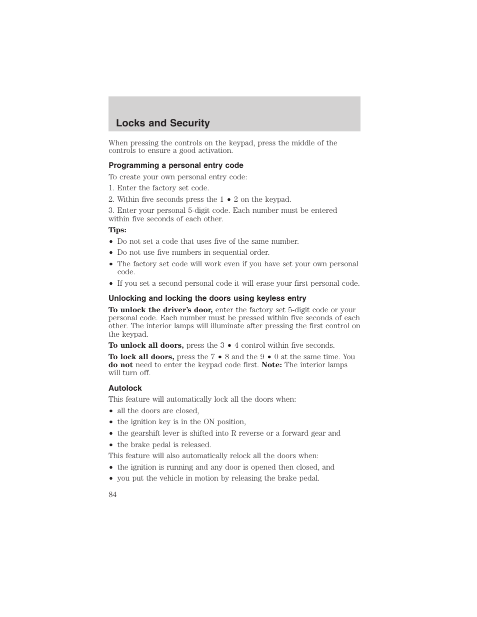 Locks and security | FORD 2003 Windstar v.2 User Manual | Page 84 / 240