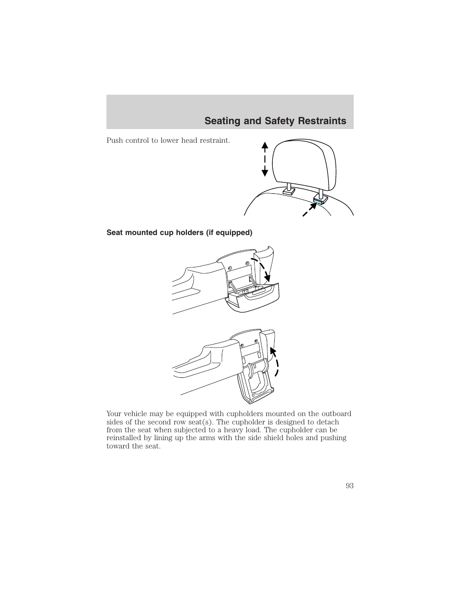 Seating and safety restraints | FORD 2003 Windstar v.2 User Manual | Page 93 / 240