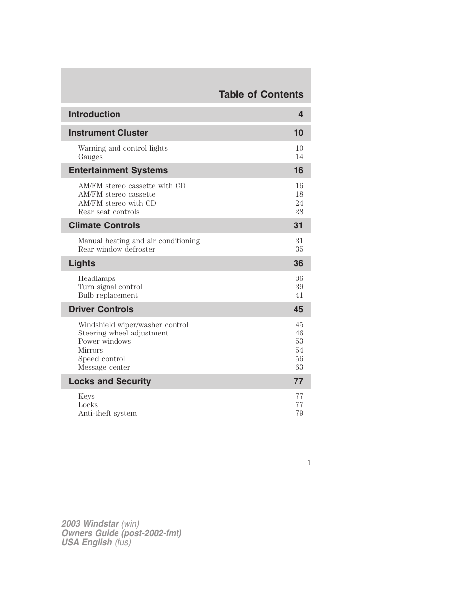 FORD 2003 Windstar v.3 User Manual | 240 pages