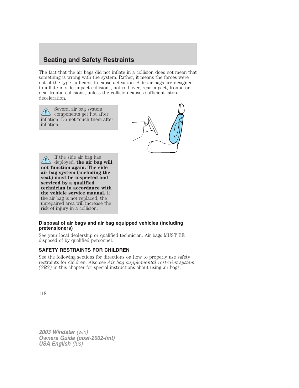Seating and safety restraints | FORD 2003 Windstar v.3 User Manual | Page 118 / 240