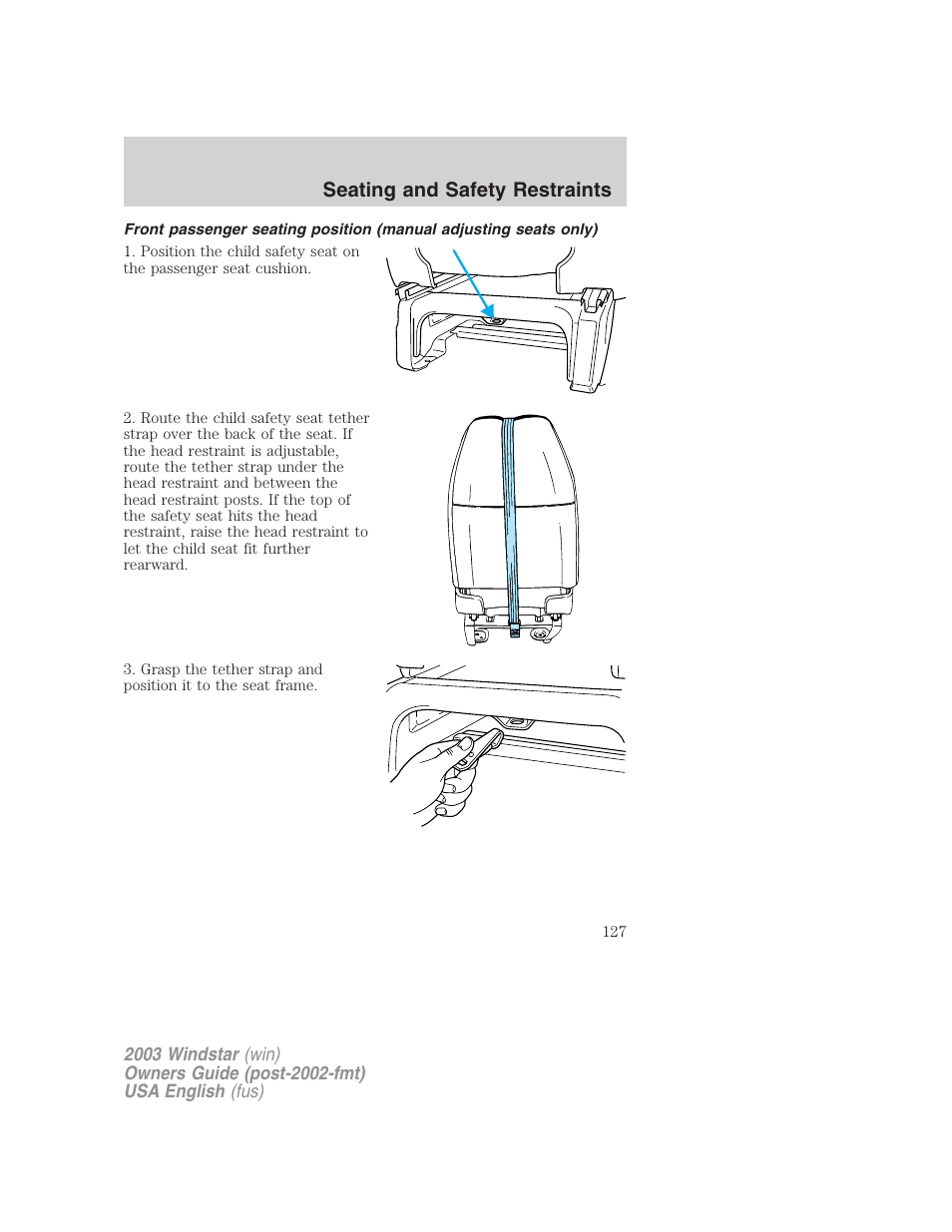 Seating and safety restraints | FORD 2003 Windstar v.3 User Manual | Page 127 / 240
