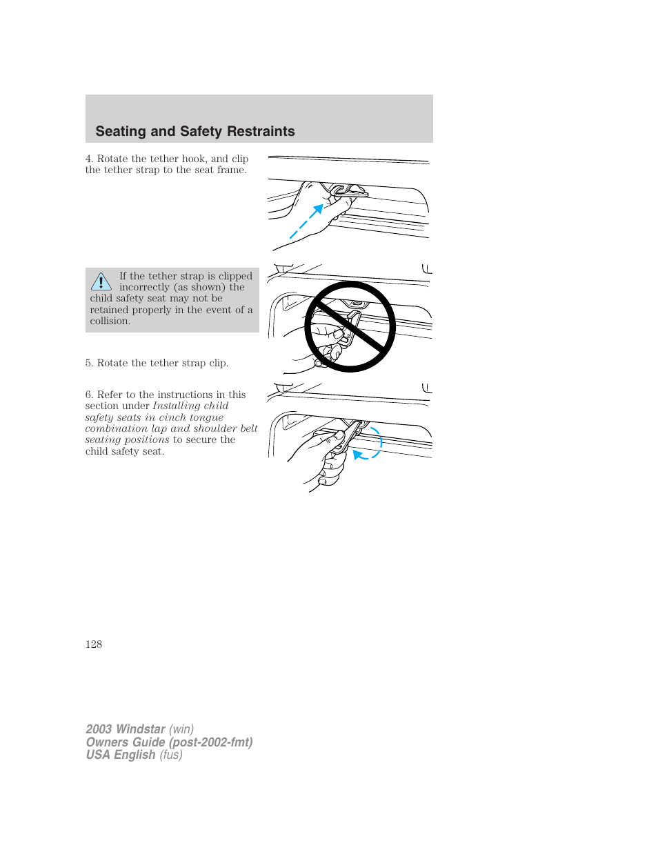Seating and safety restraints | FORD 2003 Windstar v.3 User Manual | Page 128 / 240
