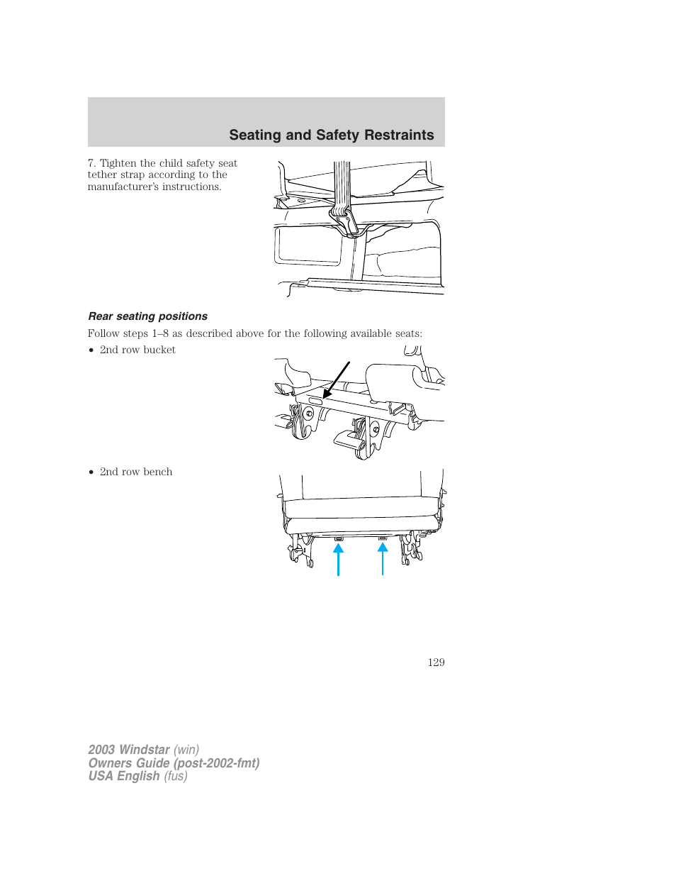 Seating and safety restraints | FORD 2003 Windstar v.3 User Manual | Page 129 / 240