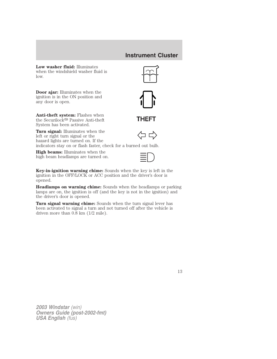 Instrument cluster | FORD 2003 Windstar v.3 User Manual | Page 13 / 240
