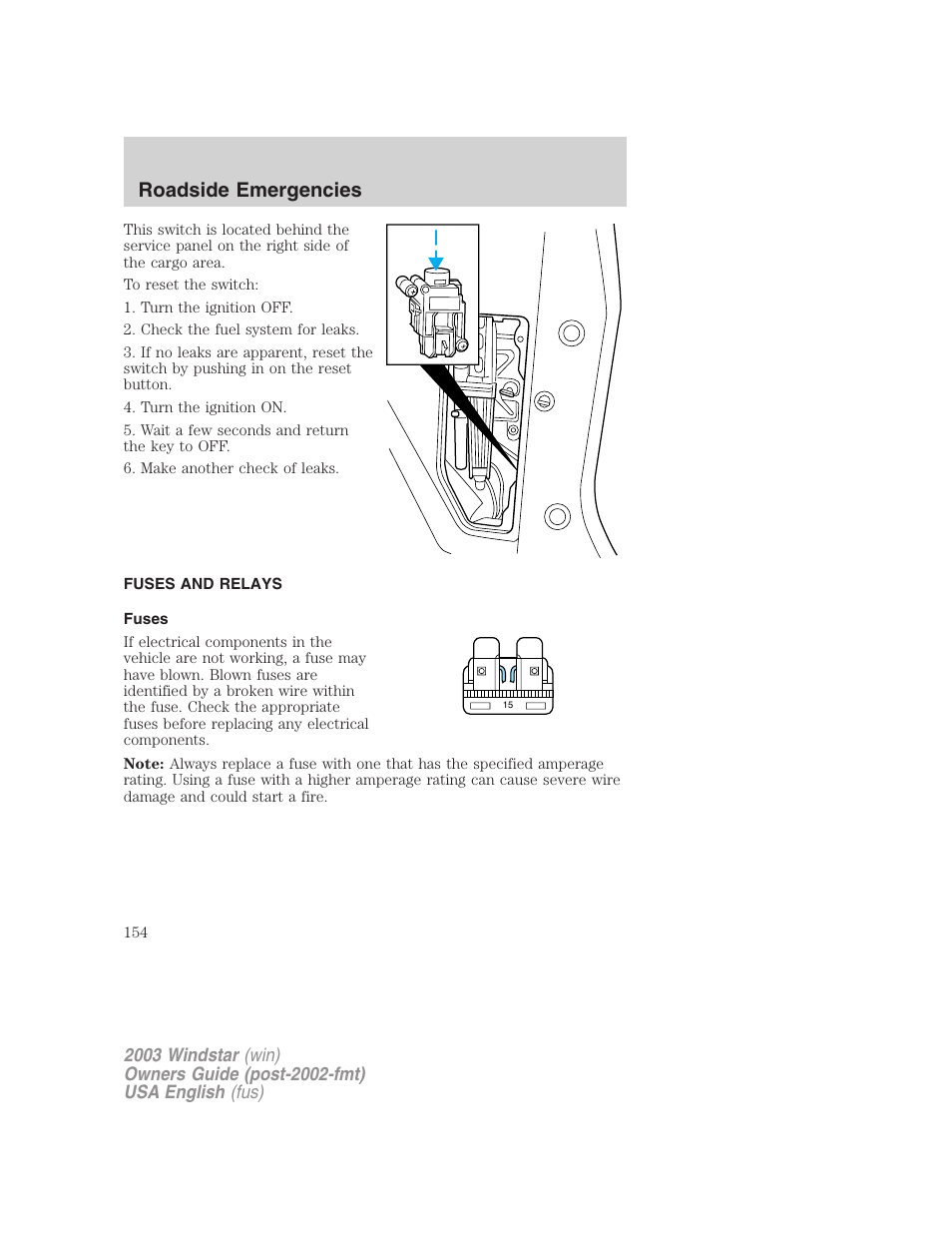 Roadside emergencies | FORD 2003 Windstar v.3 User Manual | Page 154 / 240