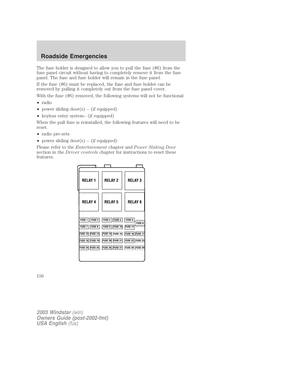 Roadside emergencies | FORD 2003 Windstar v.3 User Manual | Page 156 / 240