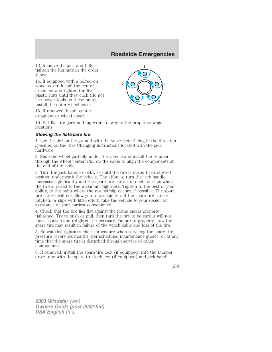 Roadside emergencies | FORD 2003 Windstar v.3 User Manual | Page 169 / 240