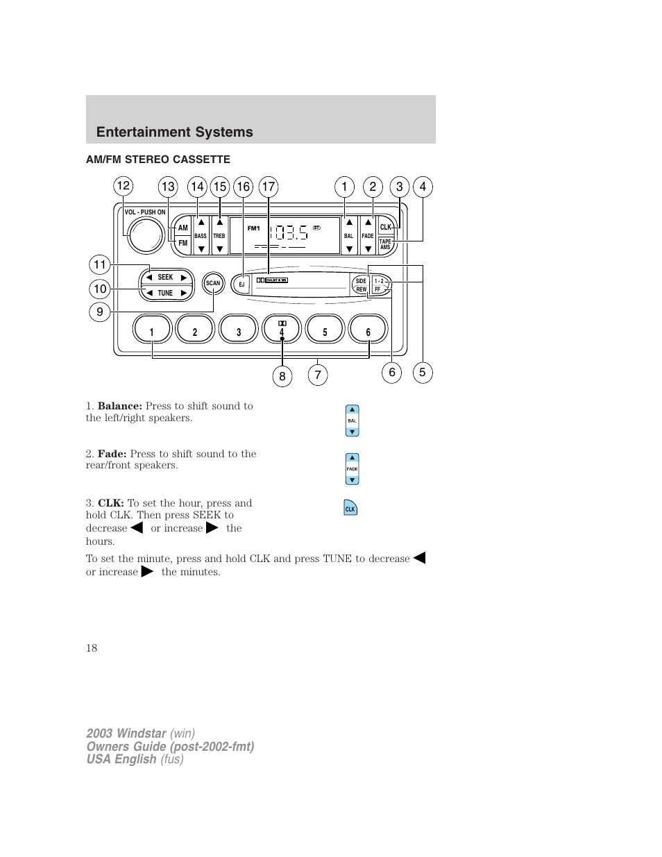 Entertainment systems | FORD 2003 Windstar v.3 User Manual | Page 18 / 240