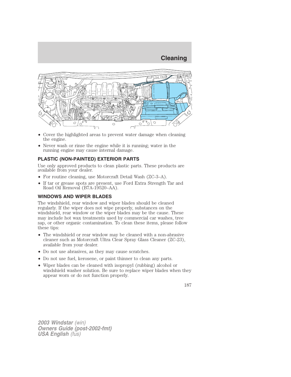 Cleaning | FORD 2003 Windstar v.3 User Manual | Page 187 / 240