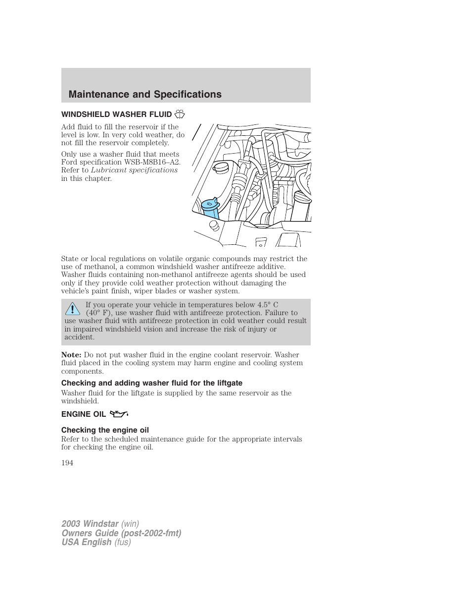 Maintenance and specifications | FORD 2003 Windstar v.3 User Manual | Page 194 / 240