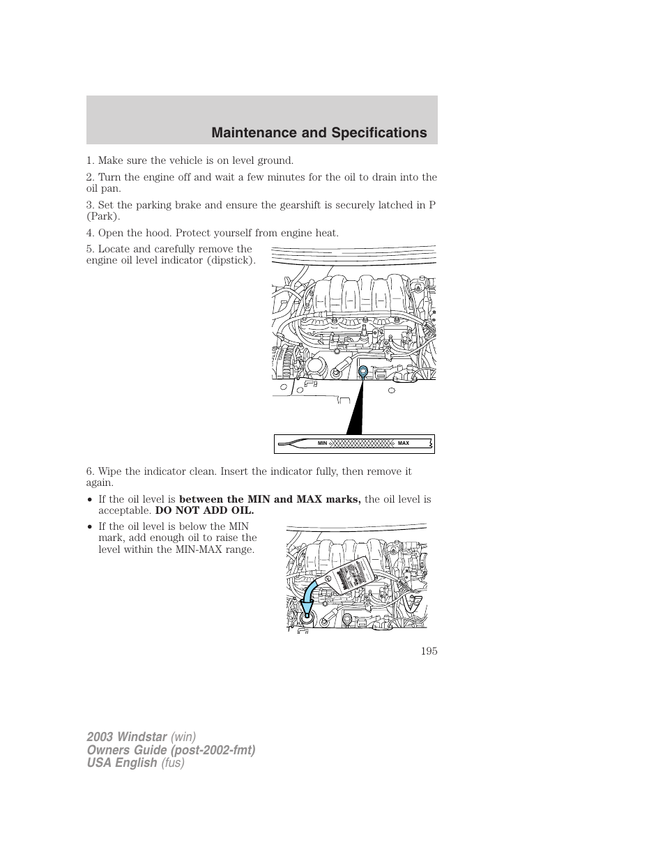 Maintenance and specifications | FORD 2003 Windstar v.3 User Manual | Page 195 / 240