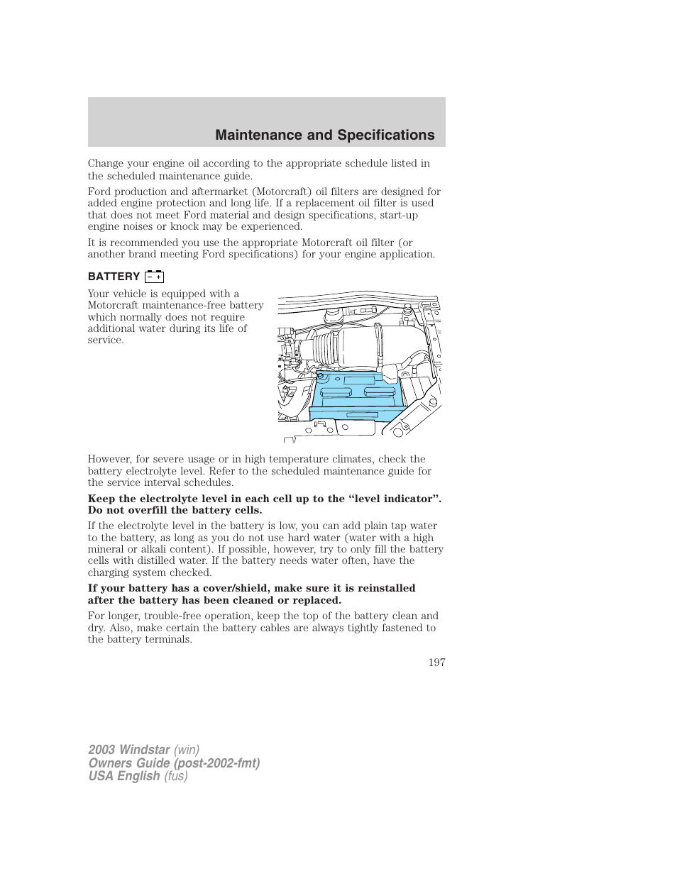 Maintenance and specifications | FORD 2003 Windstar v.3 User Manual | Page 197 / 240
