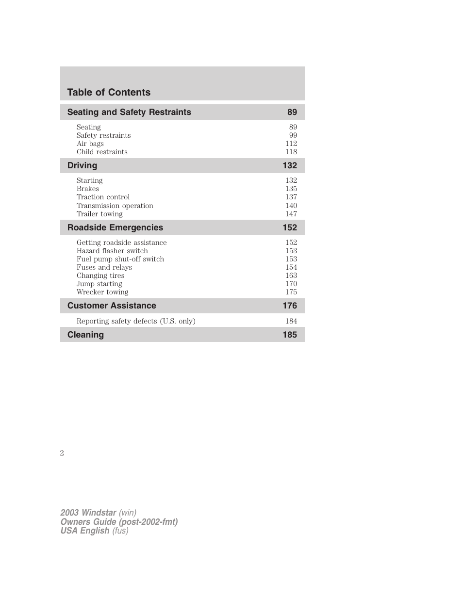 FORD 2003 Windstar v.3 User Manual | Page 2 / 240