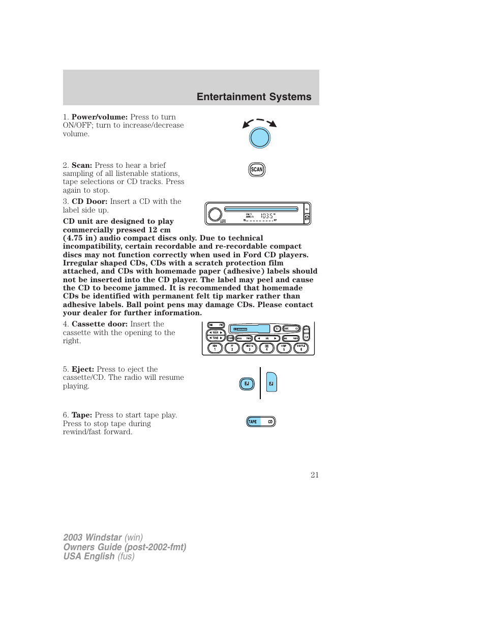 Entertainment systems | FORD 2003 Windstar v.3 User Manual | Page 21 / 240