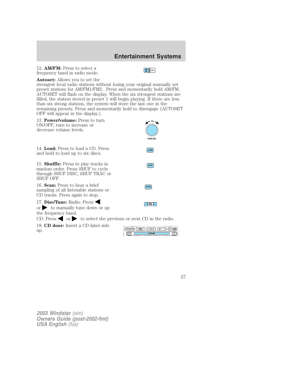 Entertainment systems | FORD 2003 Windstar v.3 User Manual | Page 27 / 240
