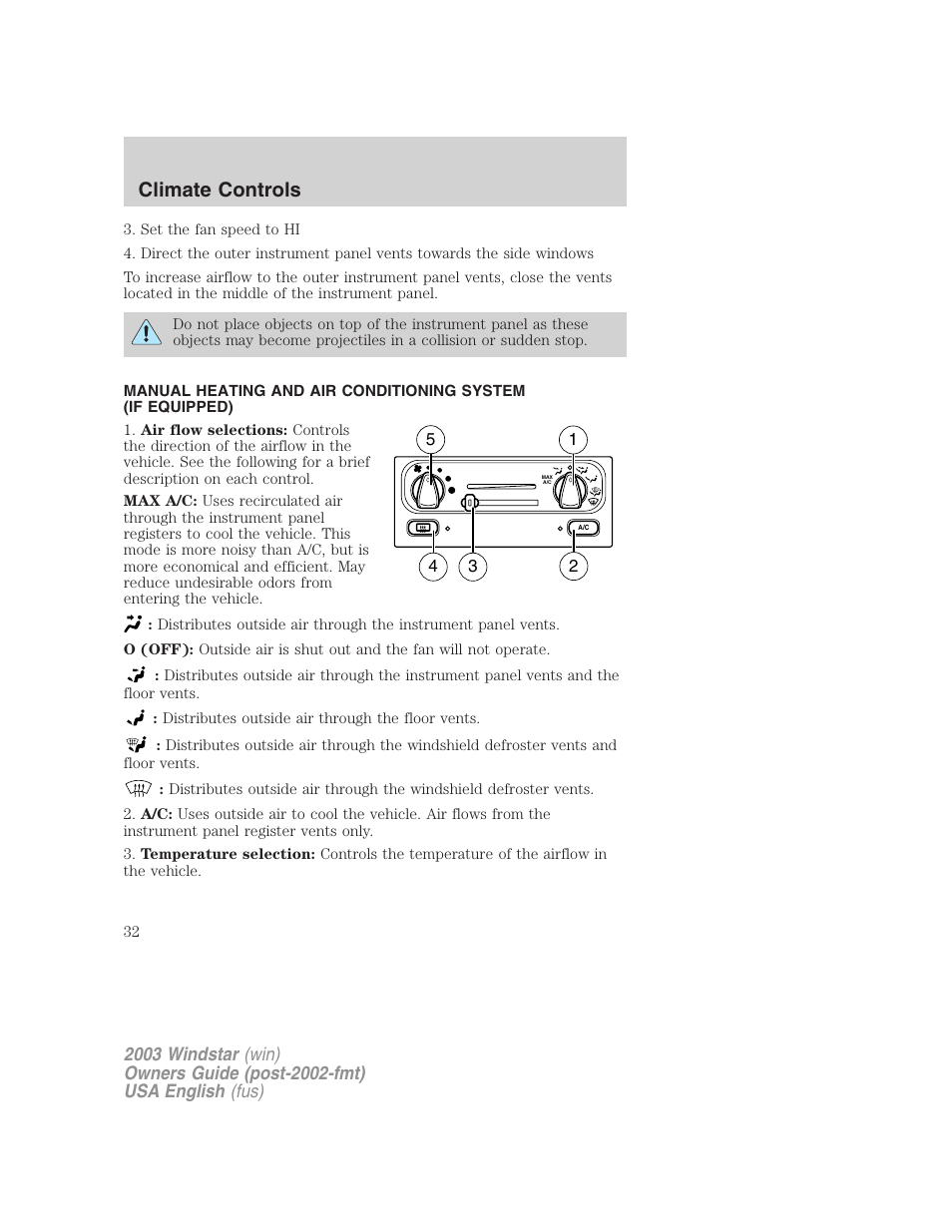 Climate controls | FORD 2003 Windstar v.3 User Manual | Page 32 / 240