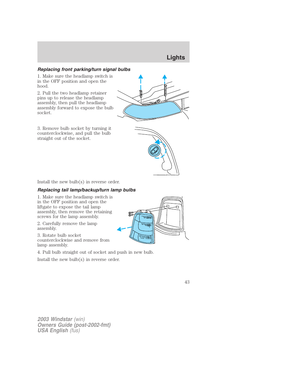 Lights | FORD 2003 Windstar v.3 User Manual | Page 43 / 240