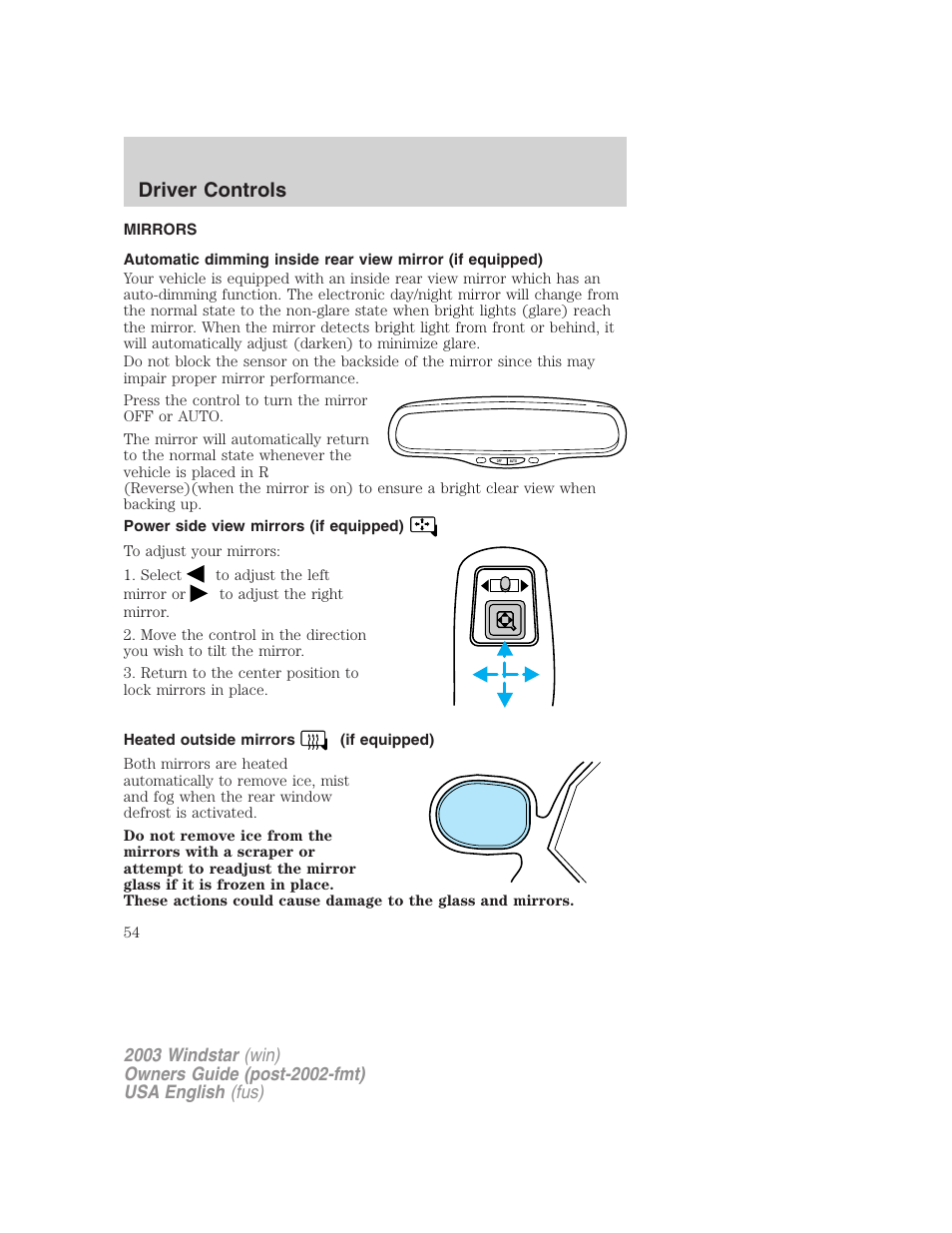 Driver controls | FORD 2003 Windstar v.3 User Manual | Page 54 / 240
