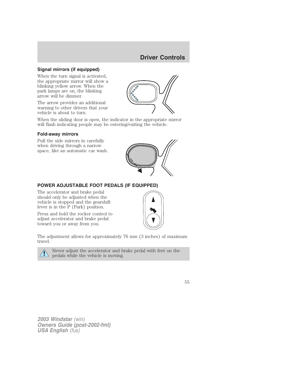 Driver controls | FORD 2003 Windstar v.3 User Manual | Page 55 / 240