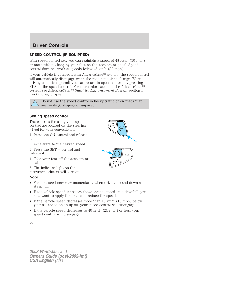 Driver controls | FORD 2003 Windstar v.3 User Manual | Page 56 / 240