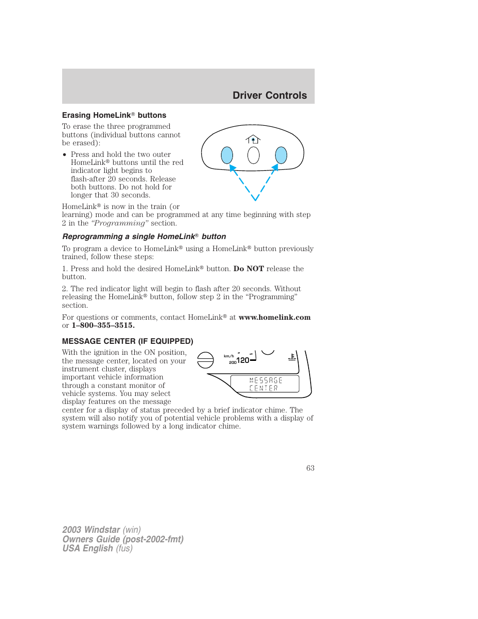 Driver controls | FORD 2003 Windstar v.3 User Manual | Page 63 / 240