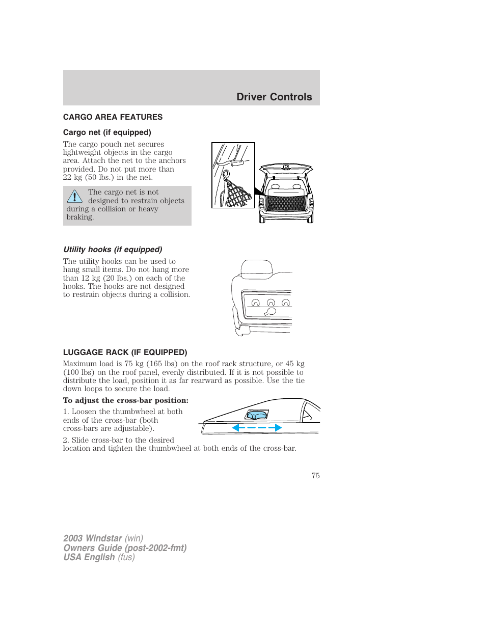 Driver controls | FORD 2003 Windstar v.3 User Manual | Page 75 / 240