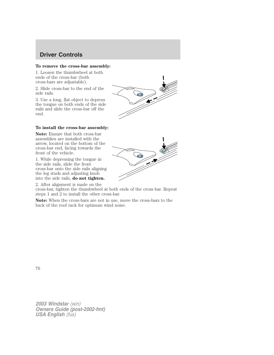 Driver controls | FORD 2003 Windstar v.3 User Manual | Page 76 / 240