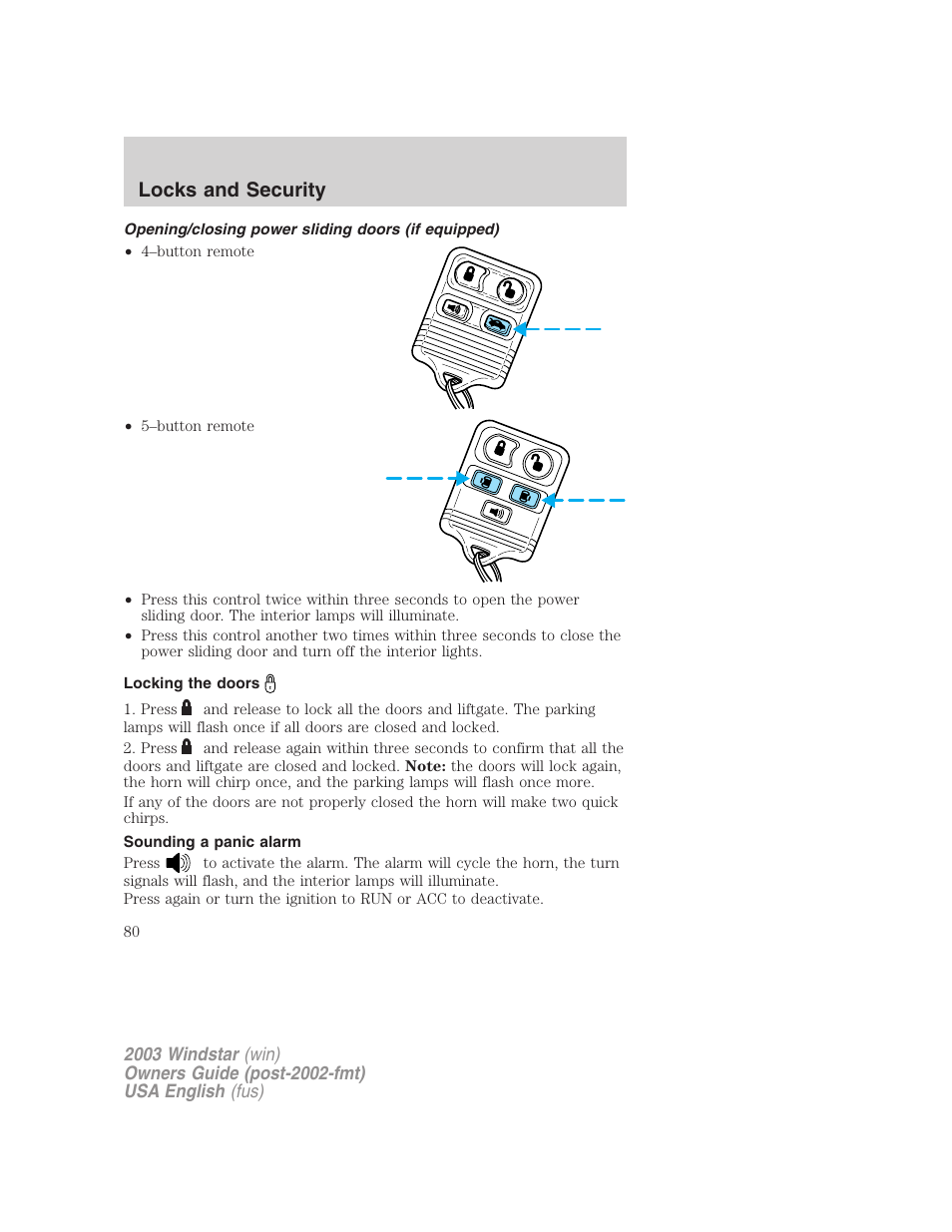Locks and security | FORD 2003 Windstar v.3 User Manual | Page 80 / 240