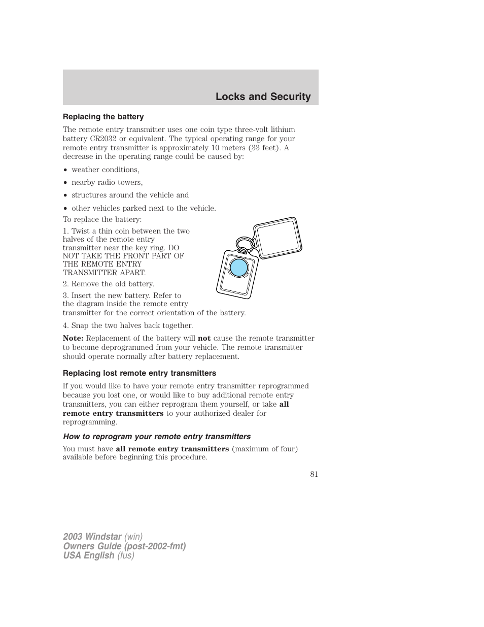 Locks and security | FORD 2003 Windstar v.3 User Manual | Page 81 / 240