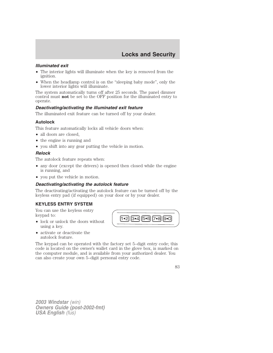 Locks and security | FORD 2003 Windstar v.3 User Manual | Page 83 / 240