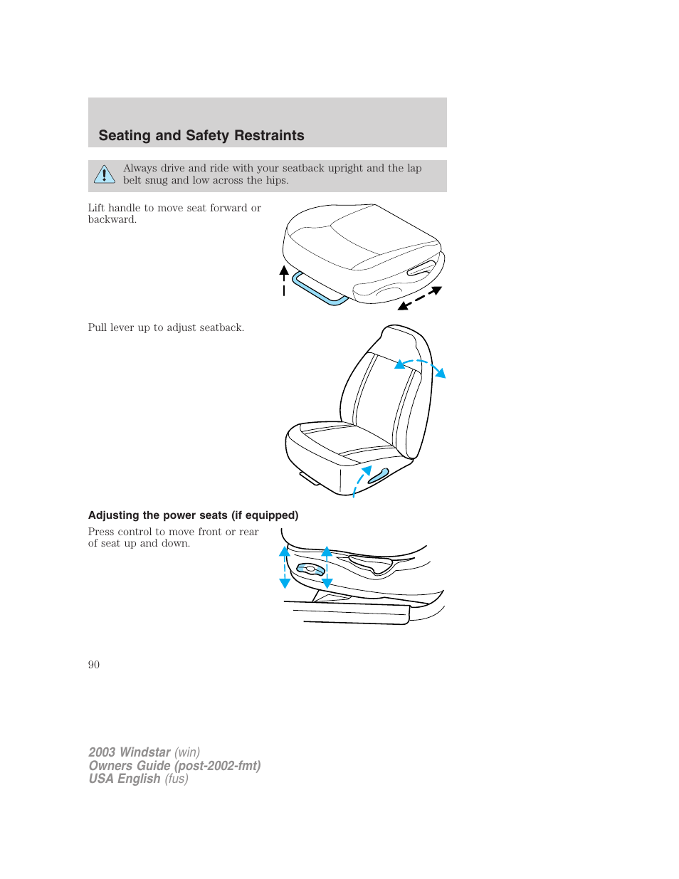 Seating and safety restraints | FORD 2003 Windstar v.3 User Manual | Page 90 / 240
