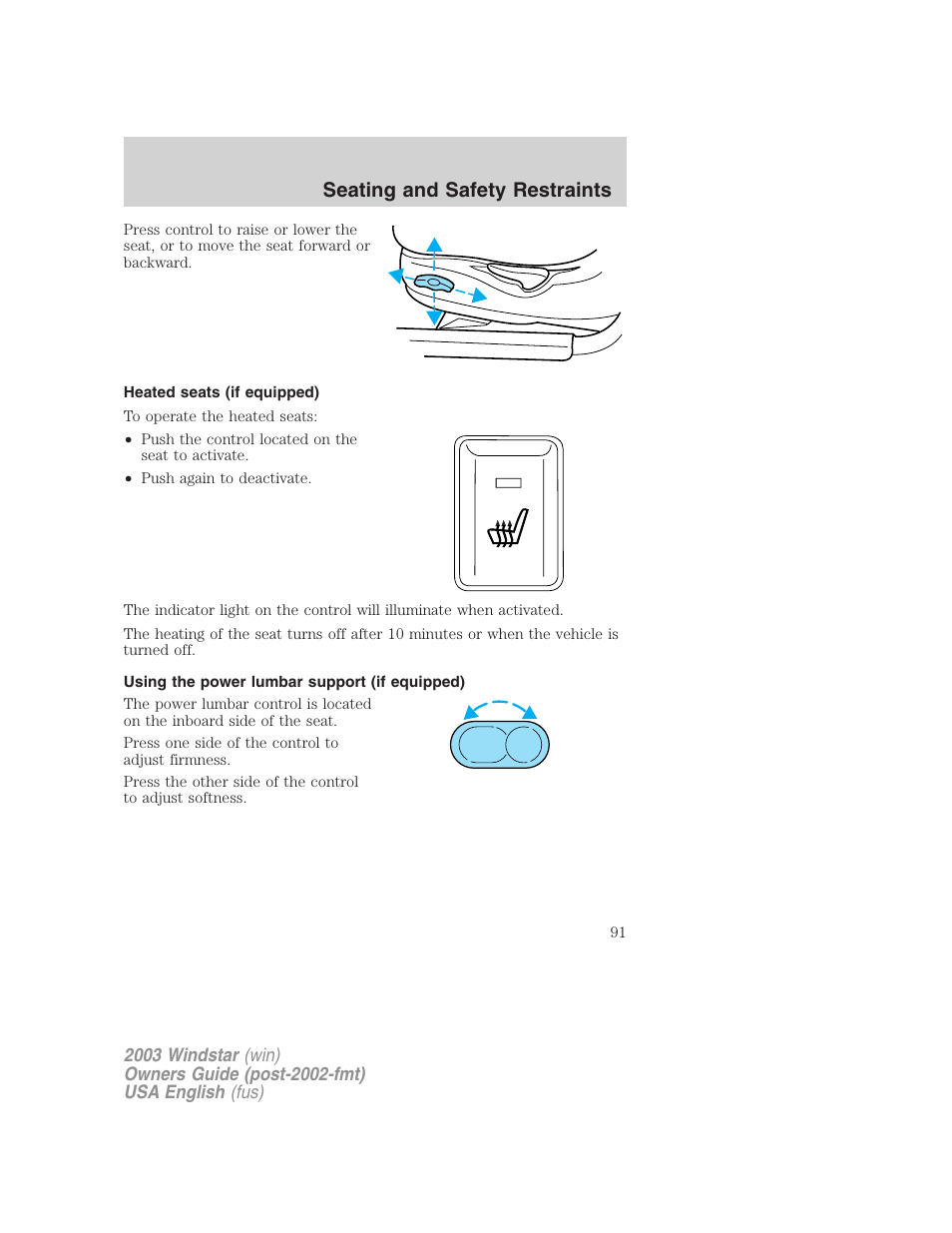 Seating and safety restraints | FORD 2003 Windstar v.3 User Manual | Page 91 / 240