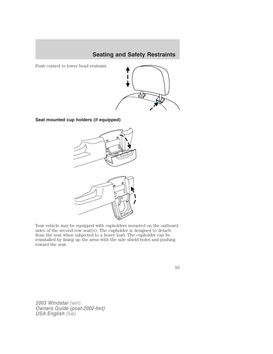 Seating and safety restraints | FORD 2003 Windstar v.3 User Manual | Page 93 / 240