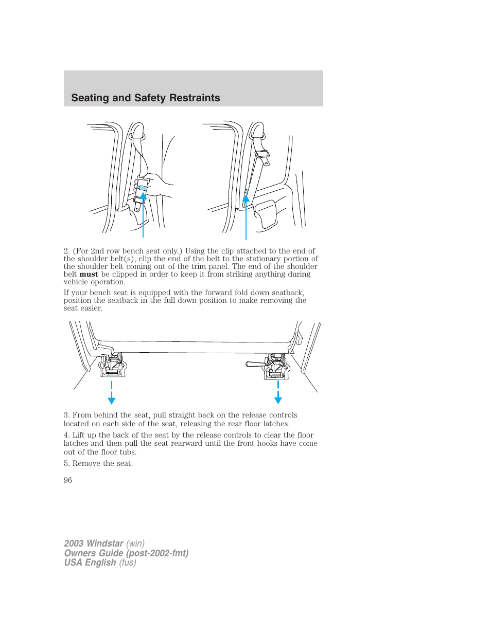 Seating and safety restraints | FORD 2003 Windstar v.3 User Manual | Page 96 / 240