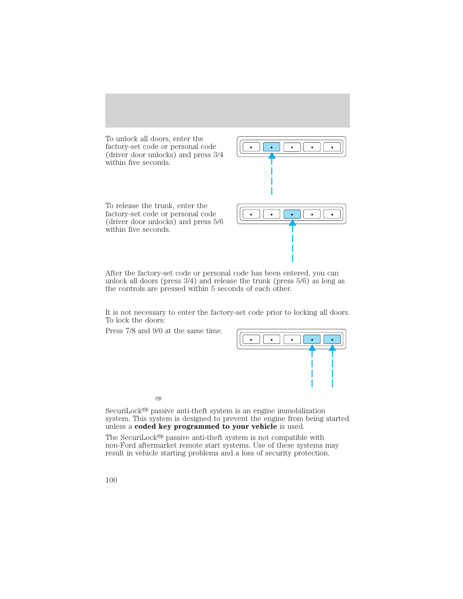 Locks and security | FORD 2002 Crown Victoria v.2 User Manual | Page 100 / 240