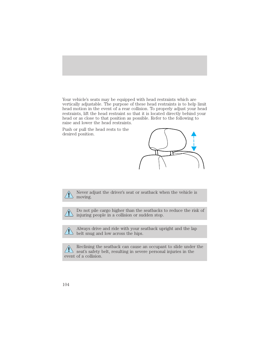 Seating and safety restraints | FORD 2002 Crown Victoria v.2 User Manual | Page 104 / 240