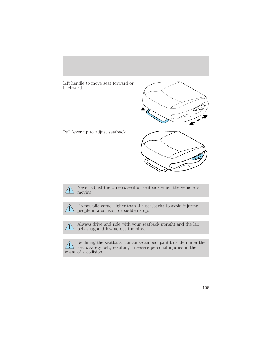 Seating and safety restraints | FORD 2002 Crown Victoria v.2 User Manual | Page 105 / 240