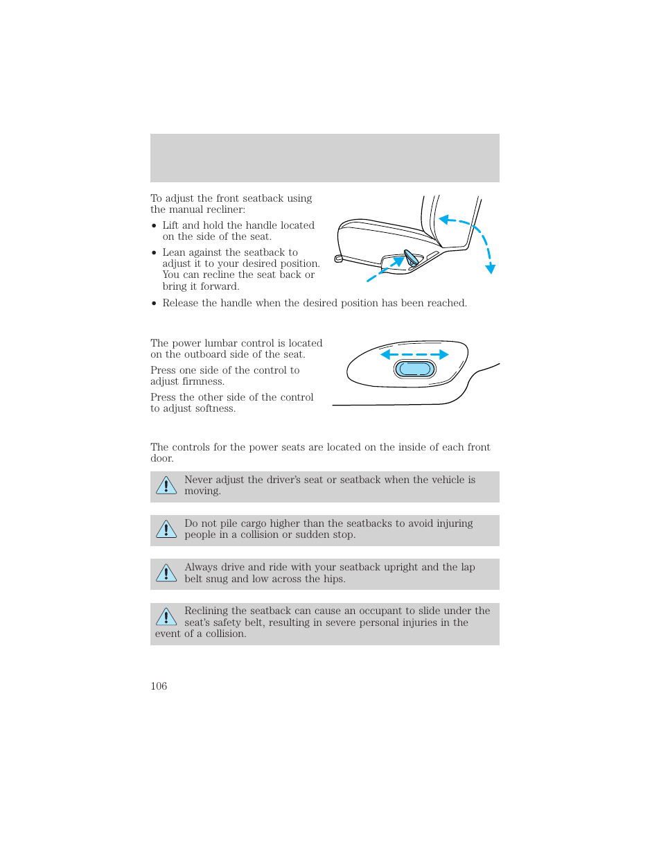 Seating and safety restraints | FORD 2002 Crown Victoria v.2 User Manual | Page 106 / 240