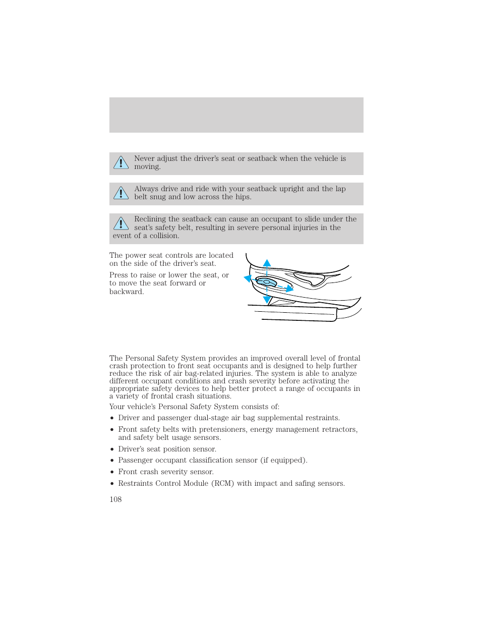 Seating and safety restraints | FORD 2002 Crown Victoria v.2 User Manual | Page 108 / 240