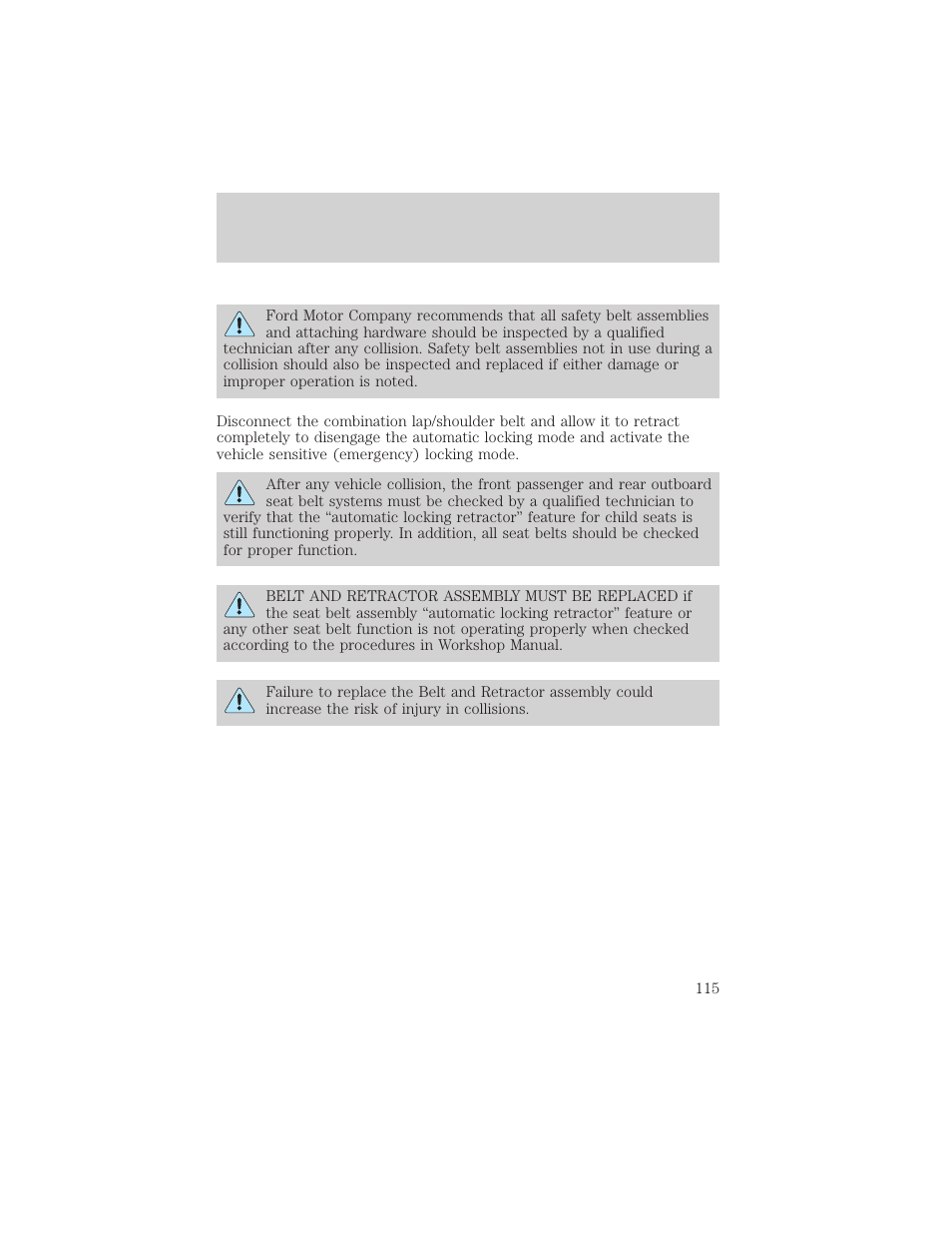 Seating and safety restraints | FORD 2002 Crown Victoria v.2 User Manual | Page 115 / 240