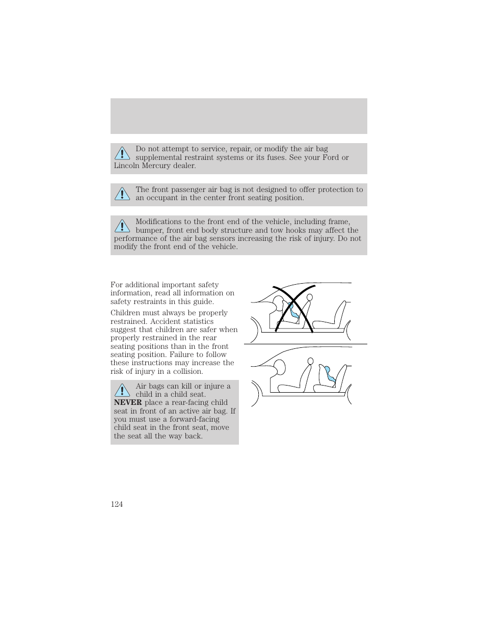 Seating and safety restraints | FORD 2002 Crown Victoria v.2 User Manual | Page 124 / 240