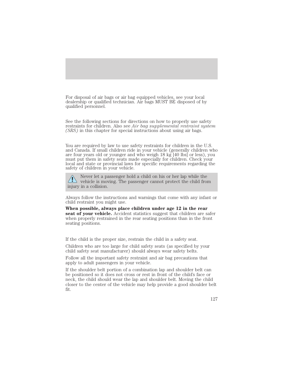 Seating and safety restraints | FORD 2002 Crown Victoria v.2 User Manual | Page 127 / 240