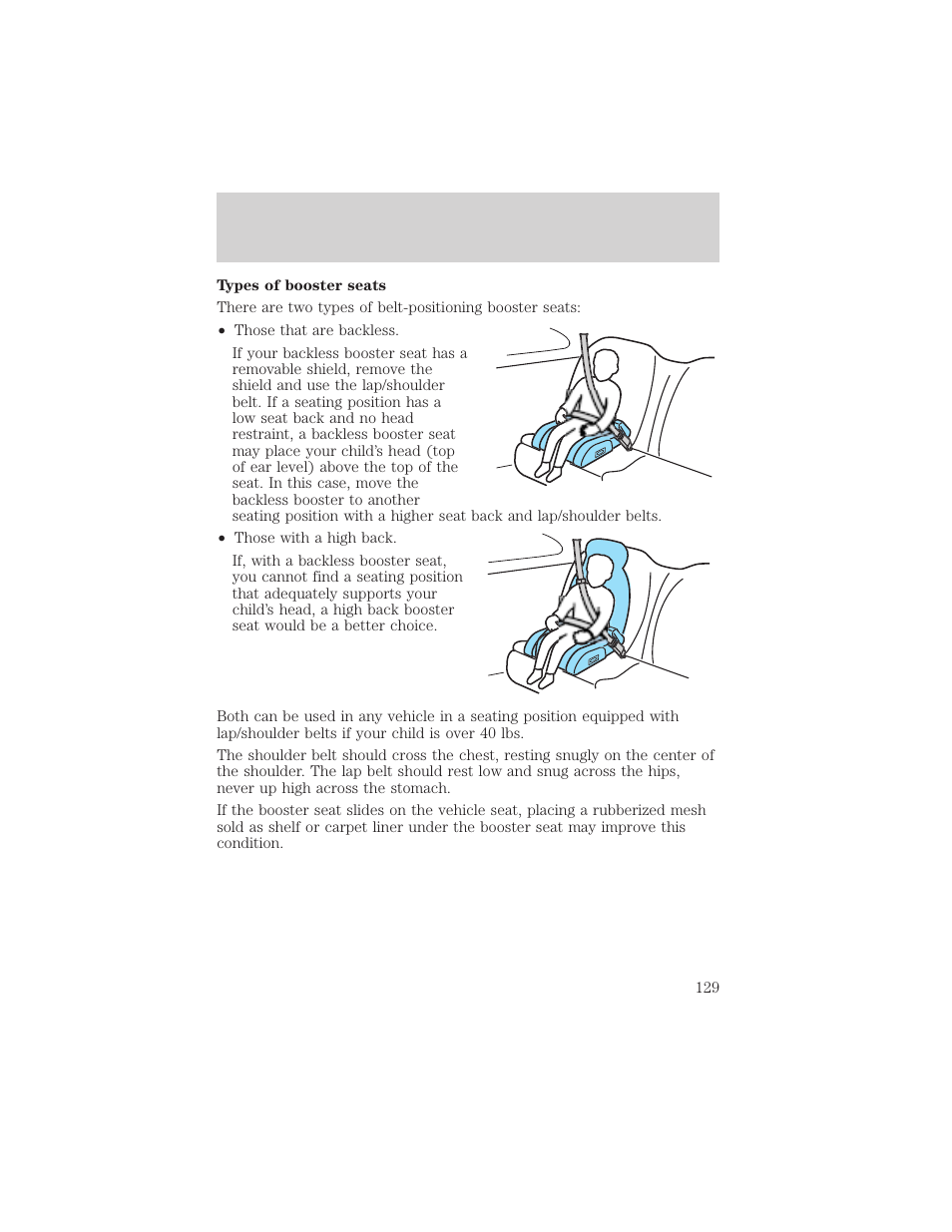 Seating and safety restraints | FORD 2002 Crown Victoria v.2 User Manual | Page 129 / 240