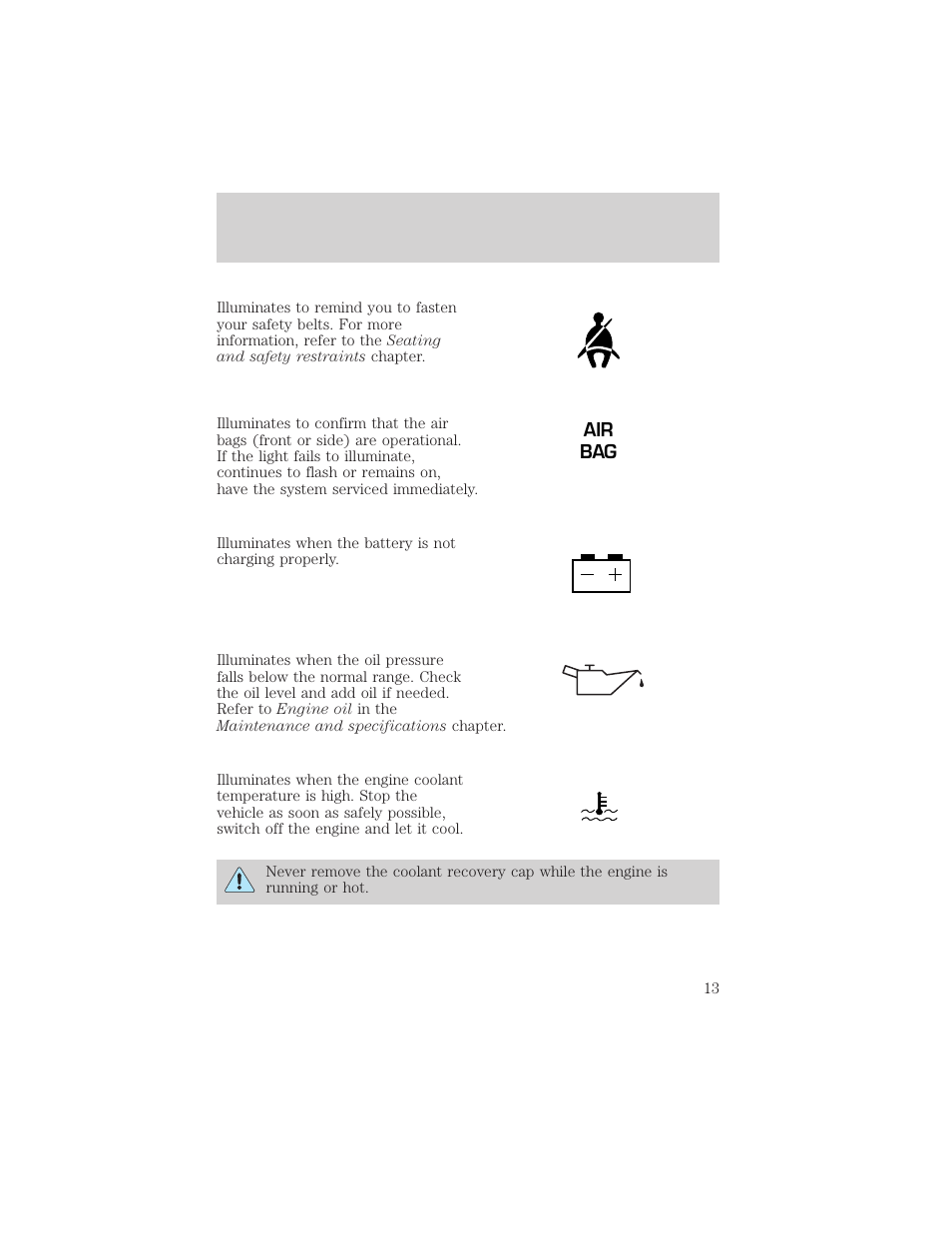 Instrument cluster | FORD 2002 Crown Victoria v.2 User Manual | Page 13 / 240