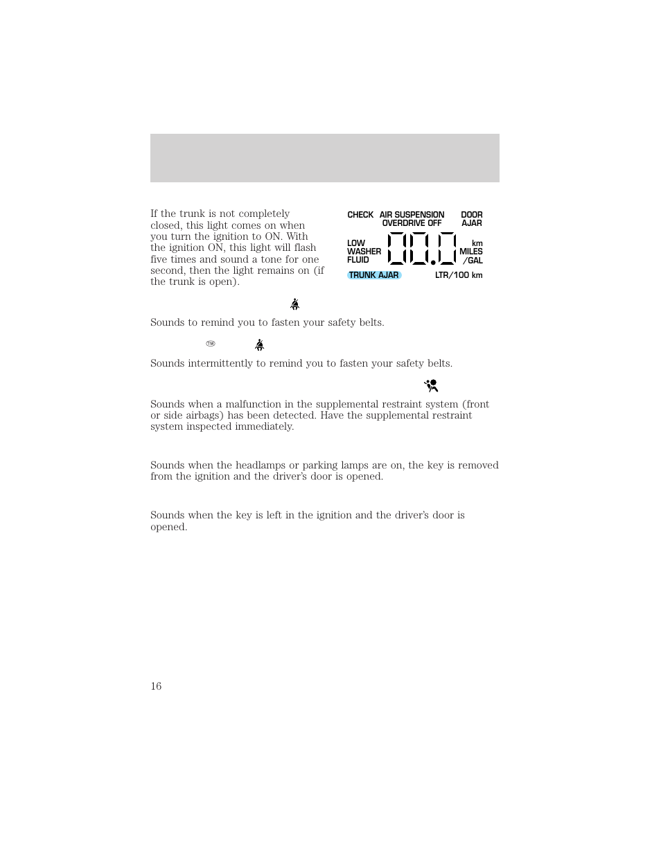 Instrument cluster | FORD 2002 Crown Victoria v.2 User Manual | Page 16 / 240