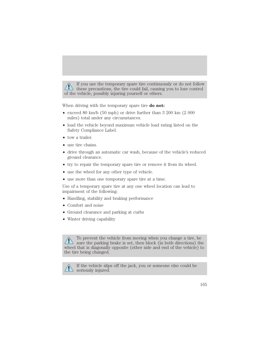 Roadside emergencies | FORD 2002 Crown Victoria v.2 User Manual | Page 165 / 240