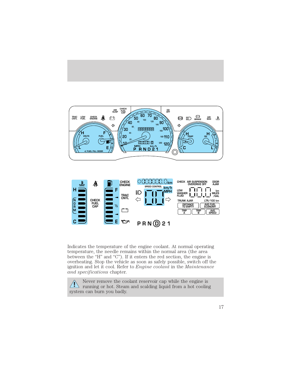 Instrument cluster | FORD 2002 Crown Victoria v.2 User Manual | Page 17 / 240